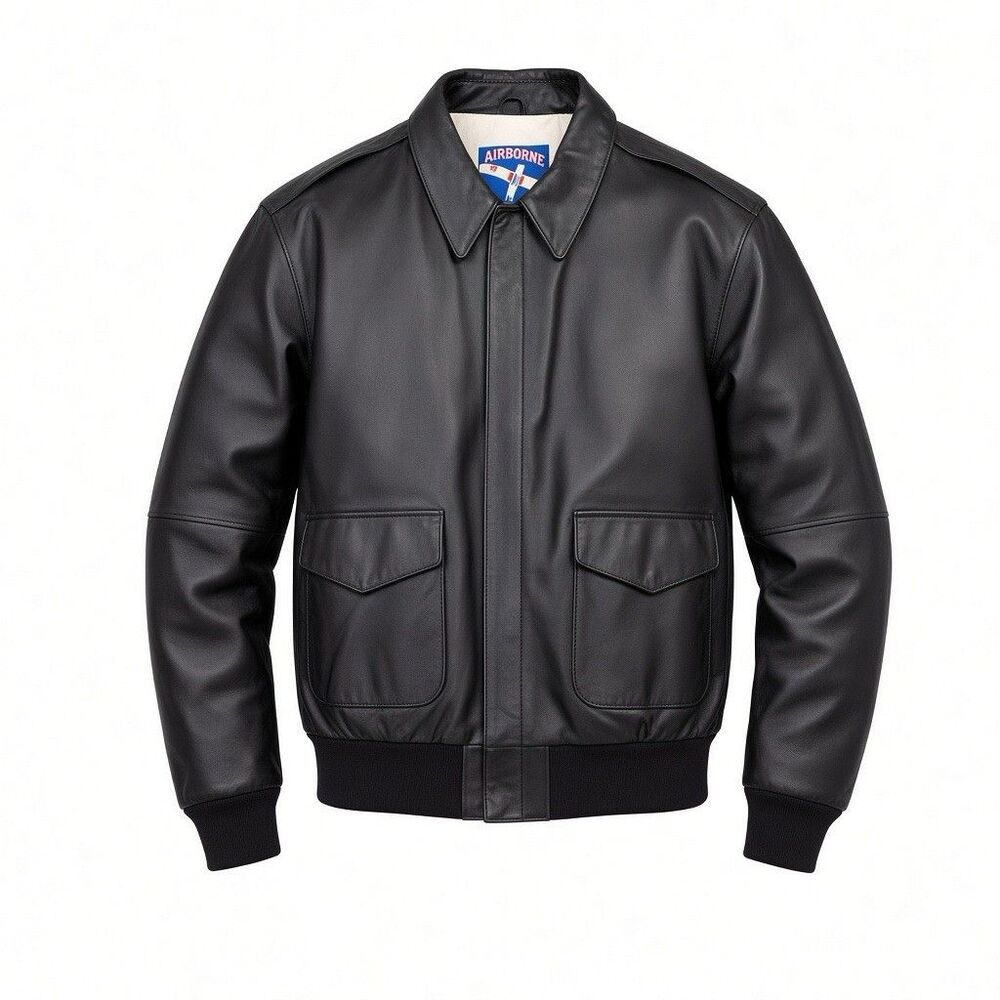 Vintage Airborne Leather Jacket Flyer's US Army Air Force Bomber Black Mens XLT